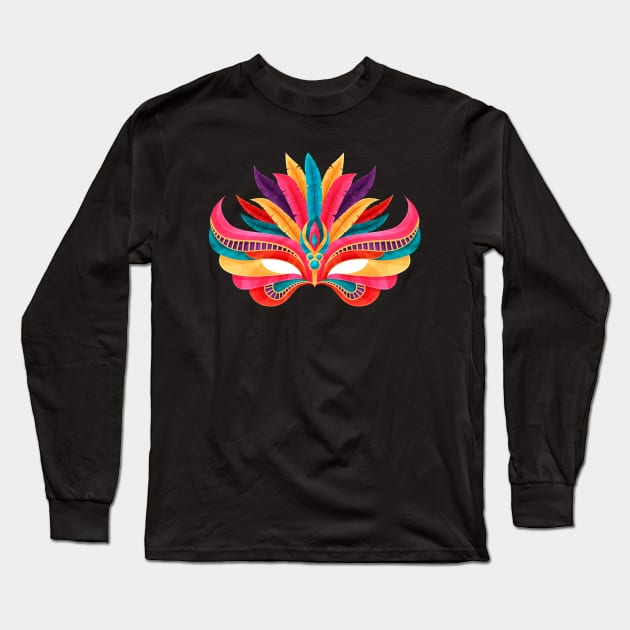 Venetian Carnival Mask Long Sleeve T-Shirt by Mako Design 